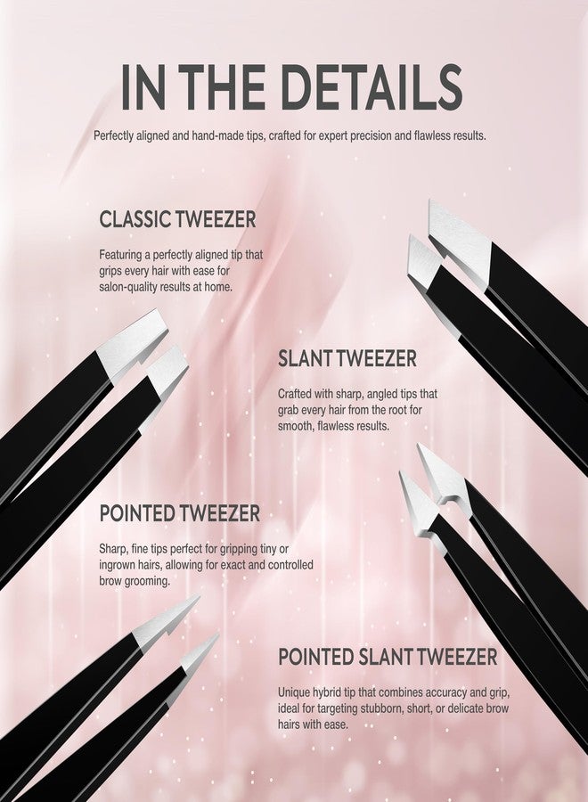 مارخور مجموعة ملاقط الحواجب MARKHOR® Black Majesty للنساء لإزالة شعر الوجه والشظايا والشعر النامي تحت الجلد، ملاقط احترافية مدببة ومائلة للحواجب، ملاقط دقيقة للحواجب - Image 3